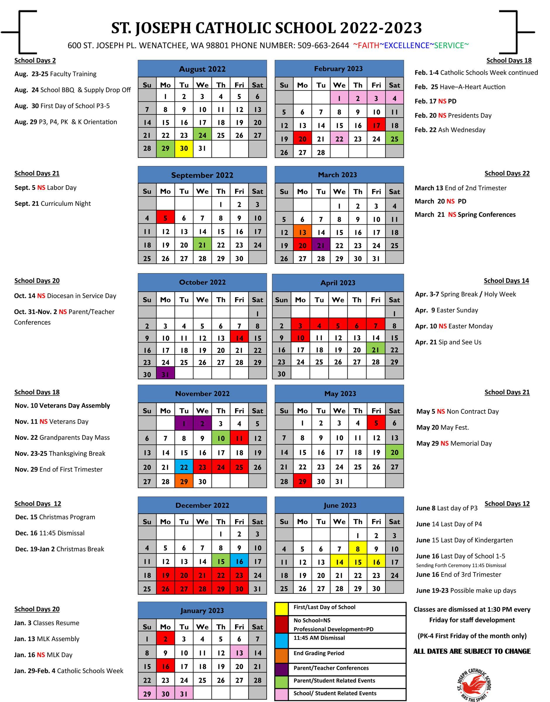 School Calendar l St. Joseph Catholic School School Calendar l St. Joseph Catholic School