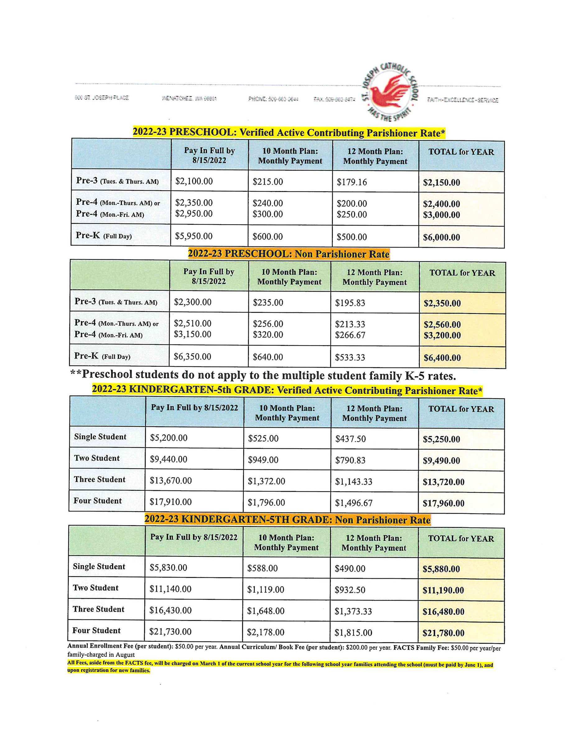 Tuition Fees Schedule