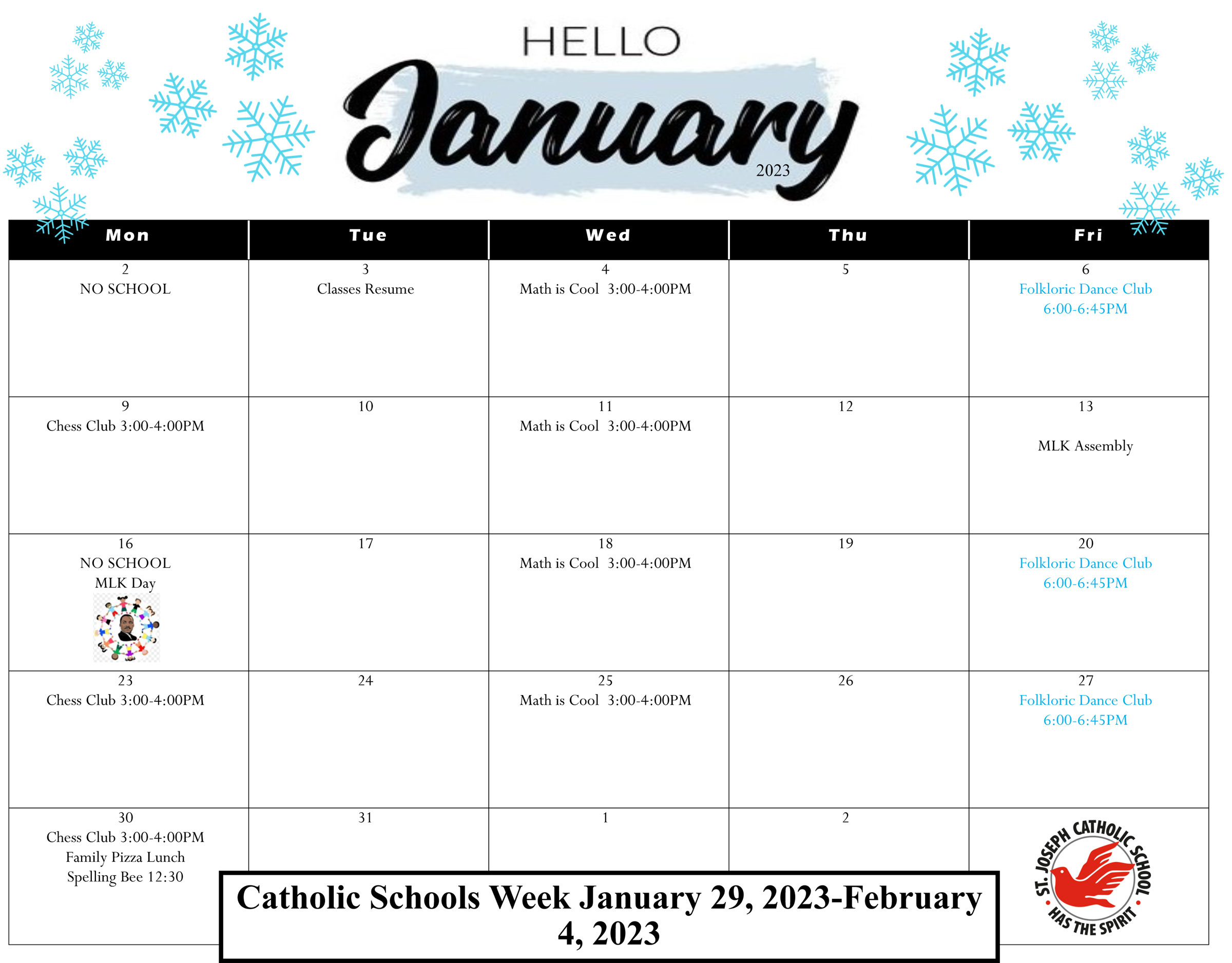 January Calendar 23 January Calendar 2023