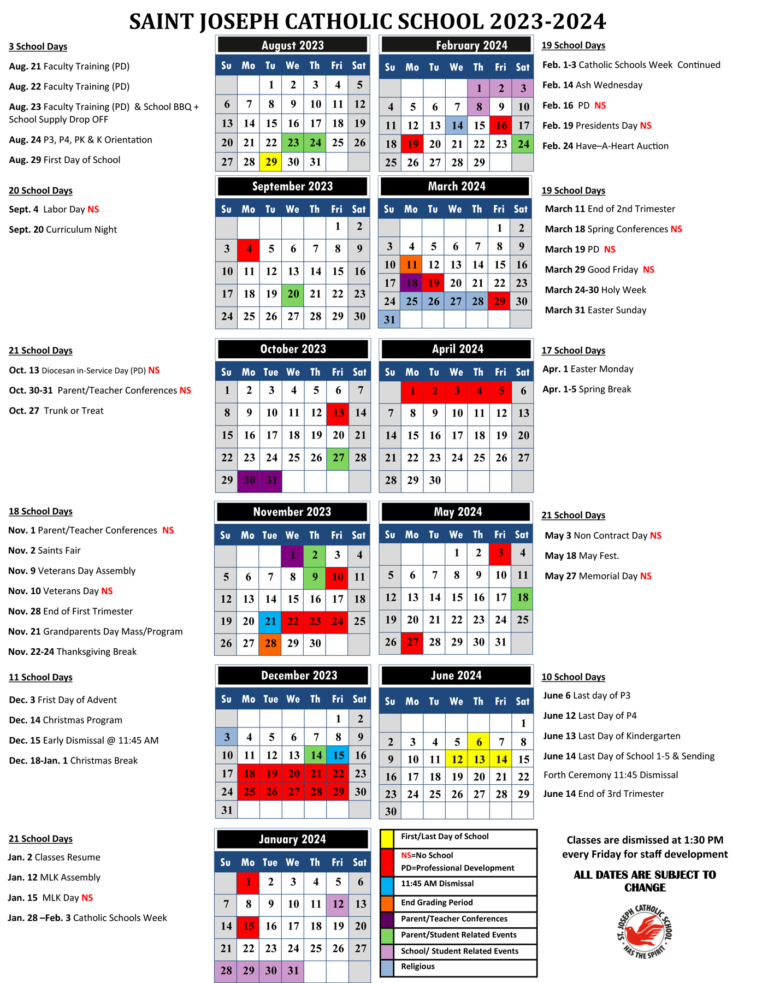 School Calendar l St. Joseph Catholic School