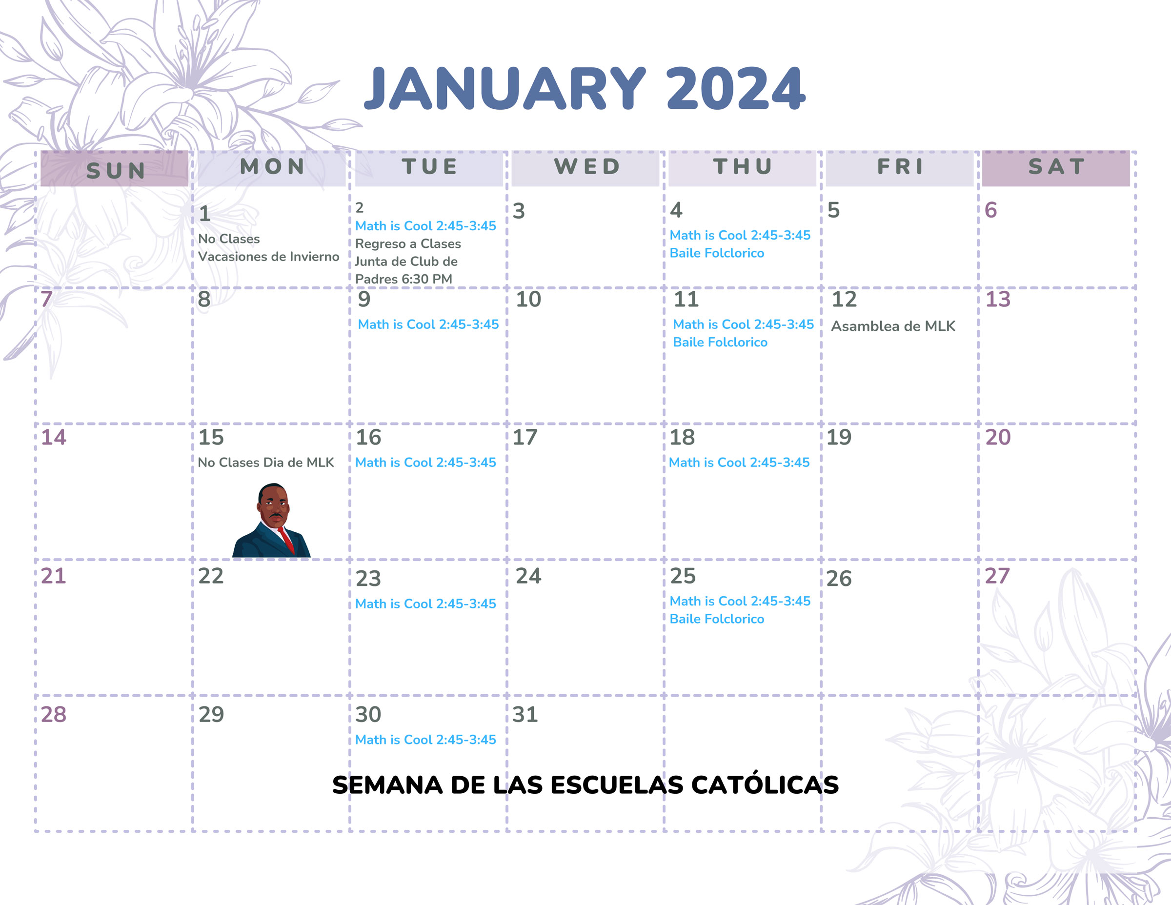 January 2024 Monthly Calendar