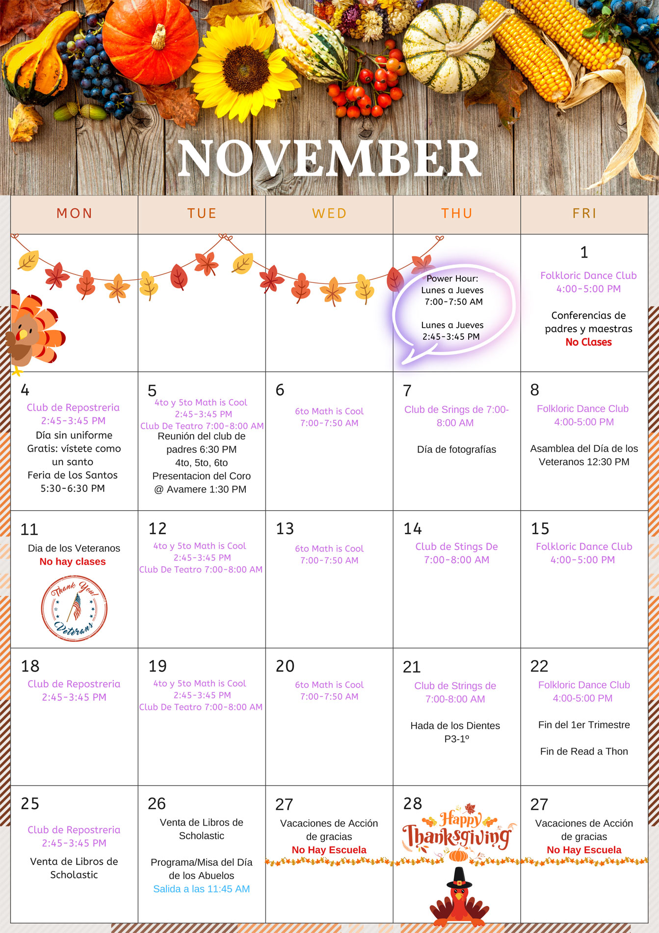 November Calendar 2024 English