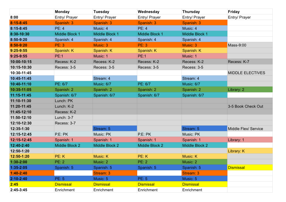 Master Schedule Master Schedule